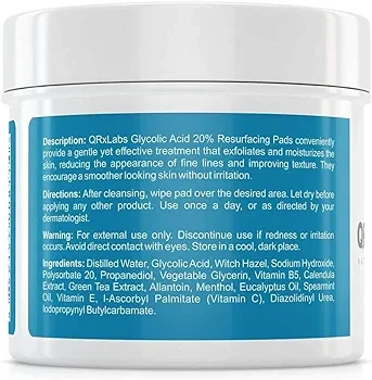 QRxLabs Glycolic Acid 20% Resurfacing Pads for Face & Body - Peel Pads