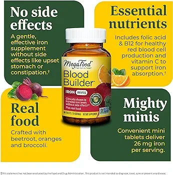 MegaFood Blood Builder Minis-Iron Supplement -Vegan-60 Tab