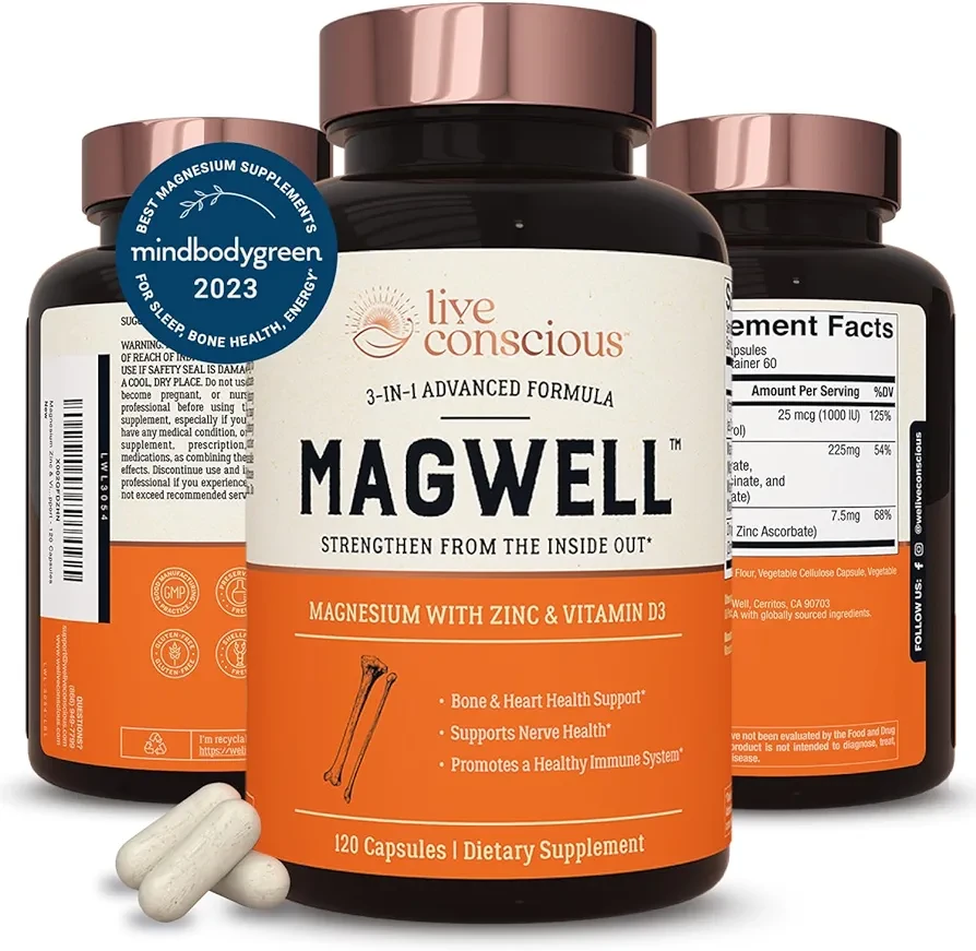 Live Conscious Magwell Magnesium Zinc & Vitamin D3  - 120 Caps