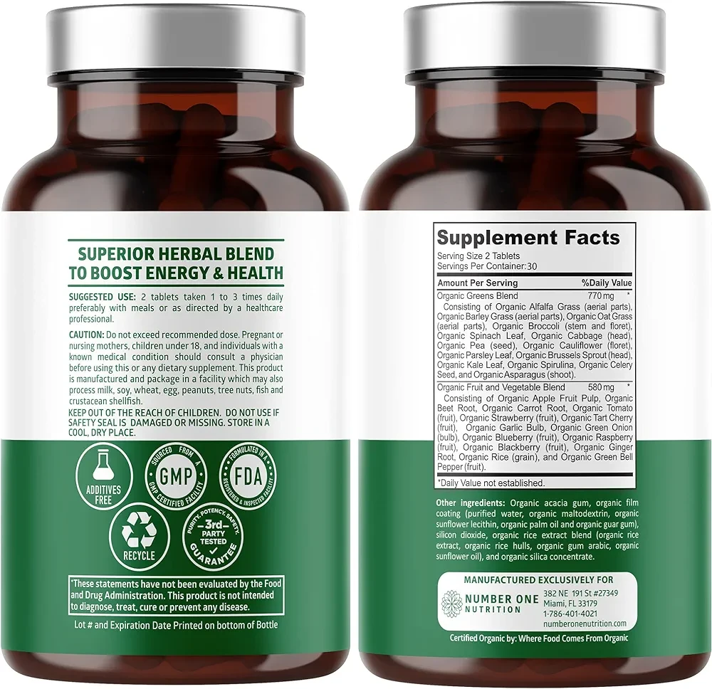 N1N Premium Organic Superfood Greens, 60 Ct