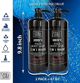 Dead Sea Collection 3 in 1 Body Wash for Men - (33,8 Fl. Oz. Each)