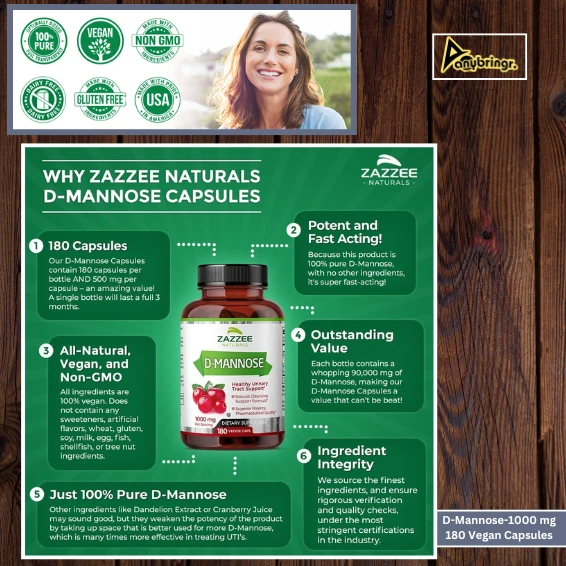 D-Mannose, 1000, 180 Vegan Capsules, 3 Month Supply