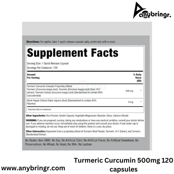 Standardized Turmeric Curcumin 500 mg, 120 Quick Release Capsules